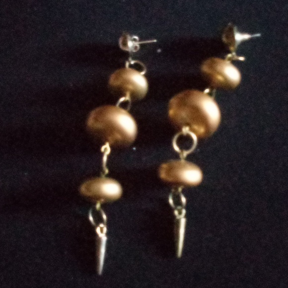 Artisan Mixed Metal White Gold Mid-Century Modern Dangle Drop Earrings - Picture 7 of 7